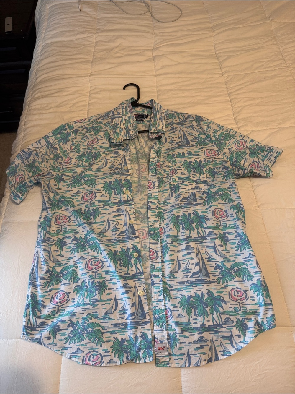 Vineyard Vines Tropical Sailboat Print Shirt - Blue, Green, Pink